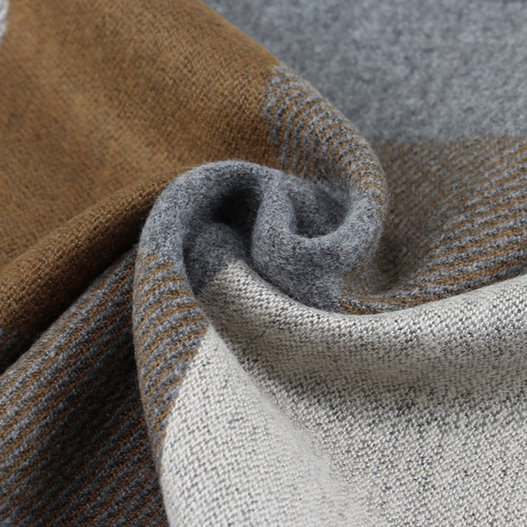 Elevate Your Winter Style with our Men's Wool-like Scarf in Korean-style Plaid