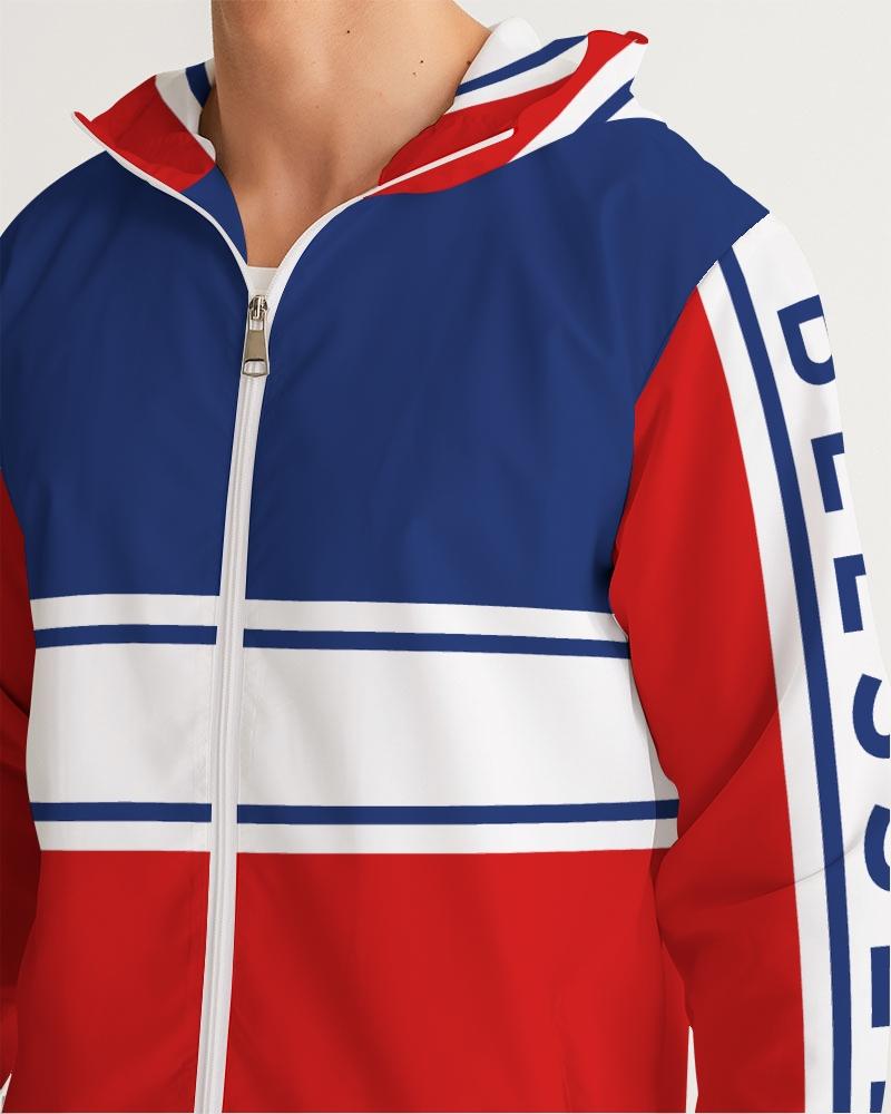 Mens Hooded Windbreaker / Red White Blue Blessed Print