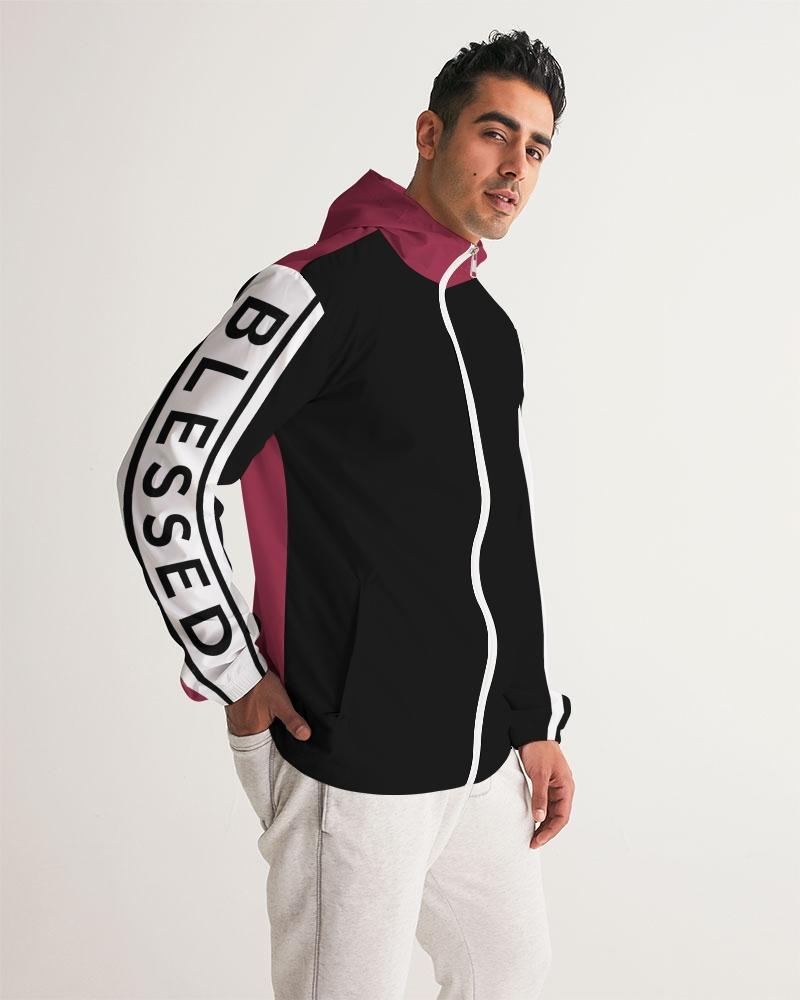 Mens Hooded Windbreaker - Blessed Sleeve Stripe Black Water Resistant