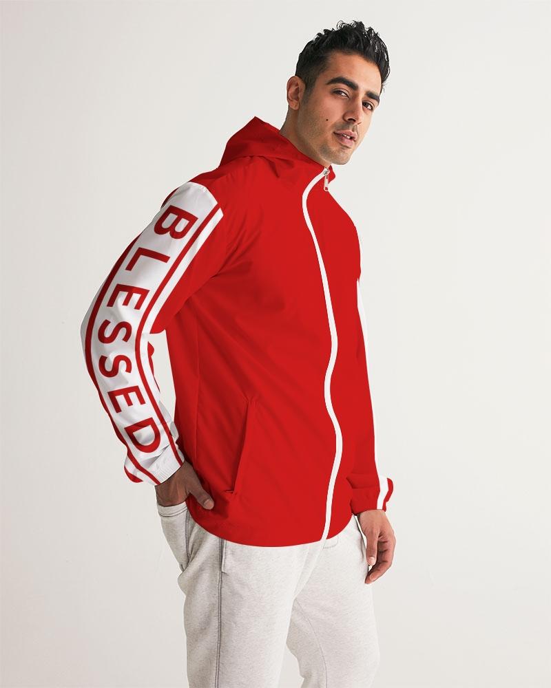 Mens Hooded Windbreaker - Blessed Sleeve Stripe Red Water Resistant