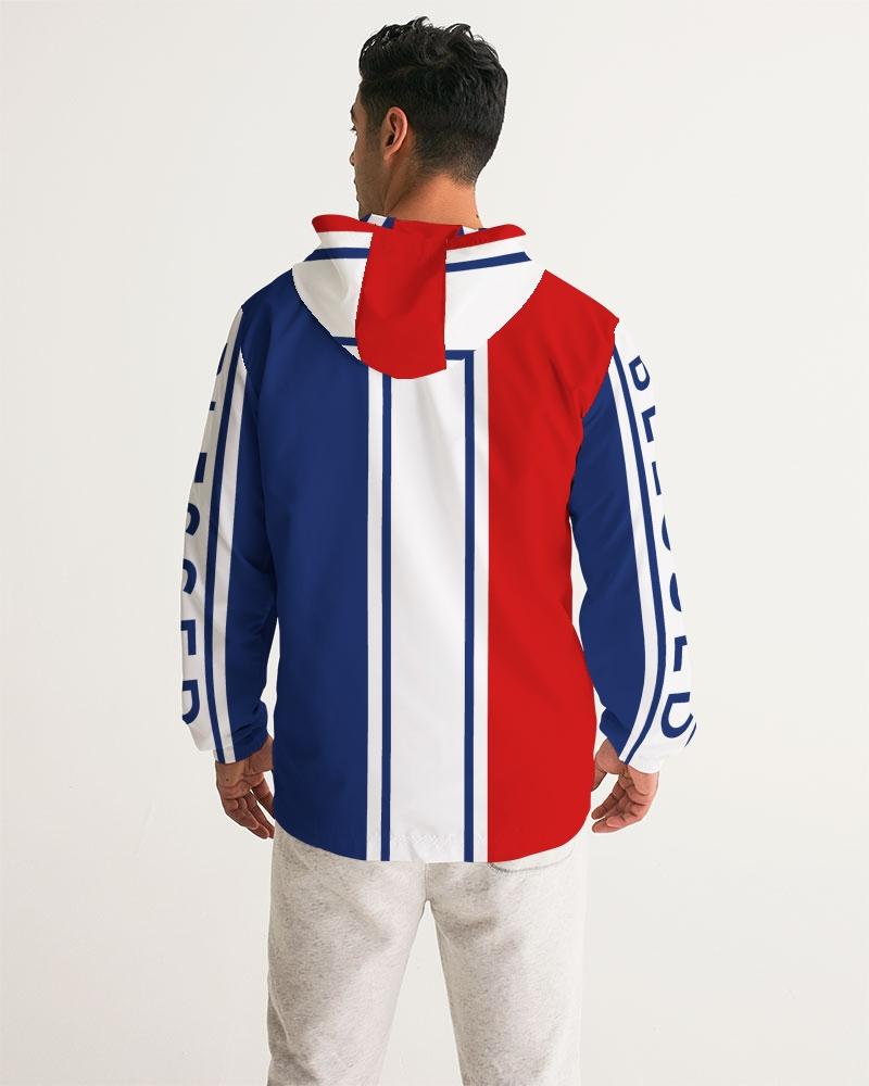 Mens Hooded Windbreaker / Red White Blue Blessed Print