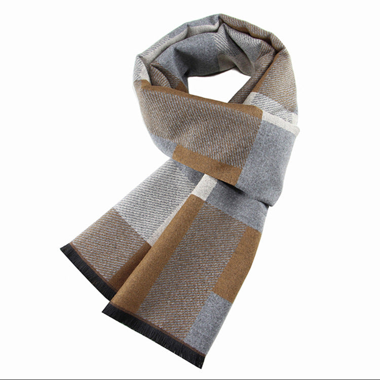 Elevate Your Winter Style with our Men's Wool-like Scarf in Korean-style Plaid