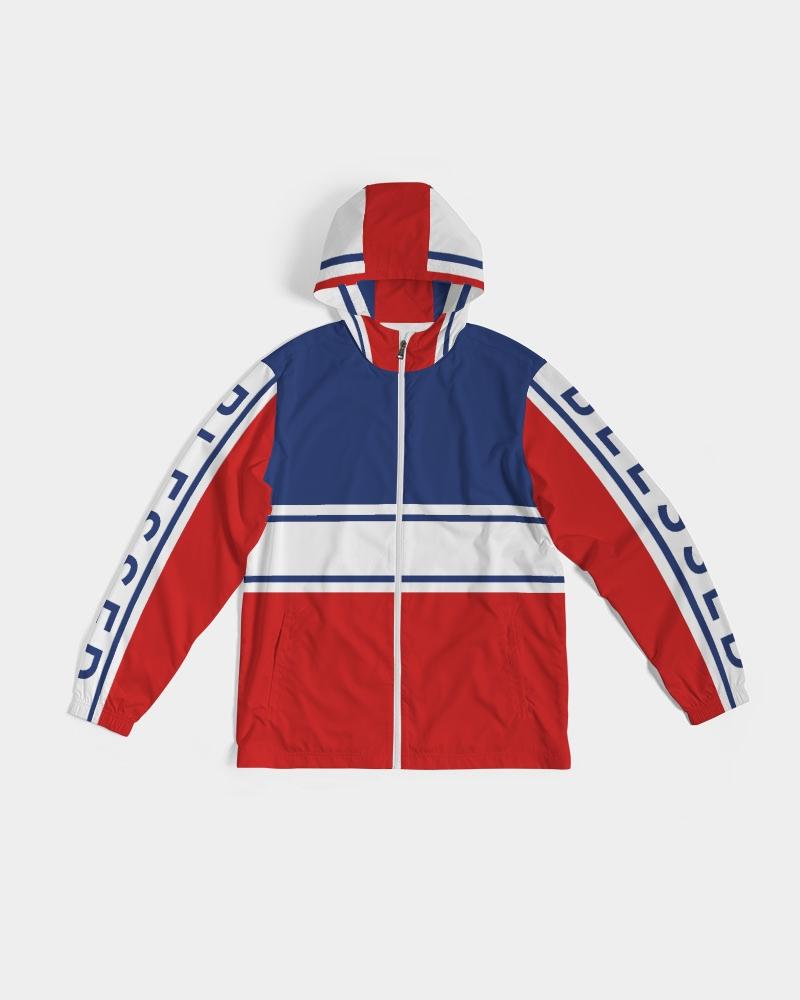 Mens Hooded Windbreaker / Red White Blue Blessed Print