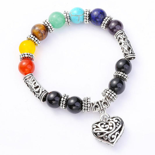 Women's Filigree Heart Rainbow Chakra Bracelet