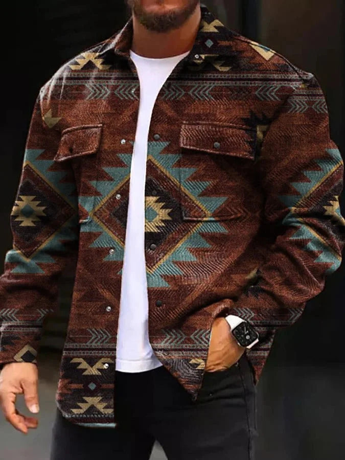 Make a Style Statement with our Printing Lapel Men's Jacket - Single-breasted Plaid Top