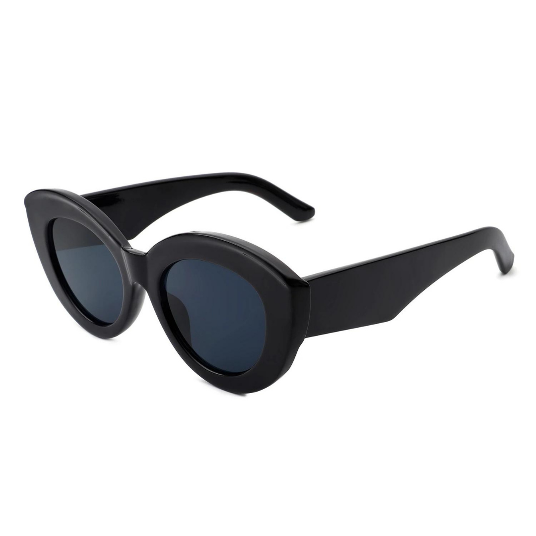 Retro Bulky Cat Eye Sunglasses With Leather