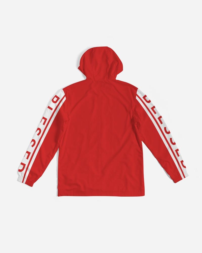 Mens Hooded Windbreaker - Blessed Sleeve Stripe Red Water Resistant