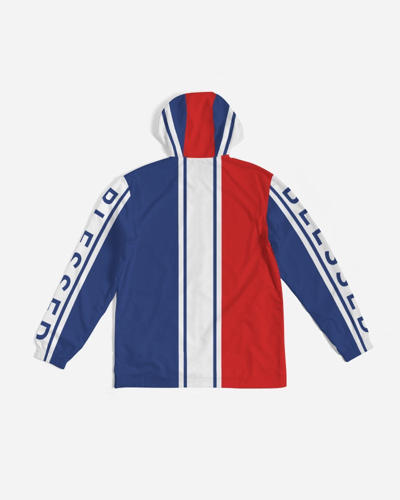 Mens Hooded Windbreaker / Red White Blue Blessed Print