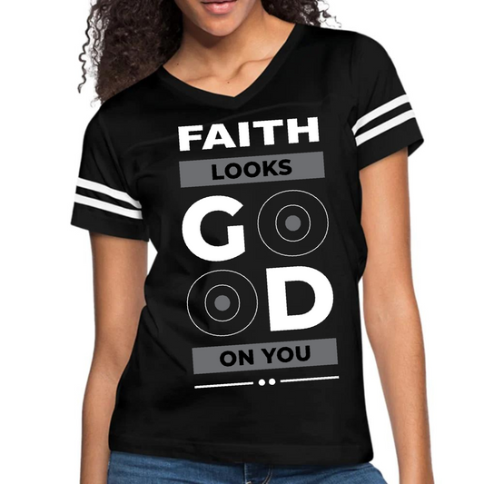 Womens Vintage Sport Graphic T-shirt, "FAITH LOOKS GOOD ON YOU".