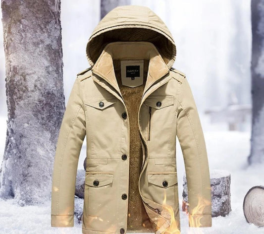 Stay Warm and Fashionable with our Men's Hooded Military Style Coat