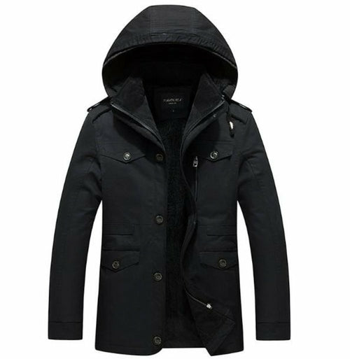 Stay Warm and Fashionable with our Men's Hooded Military Style Coat