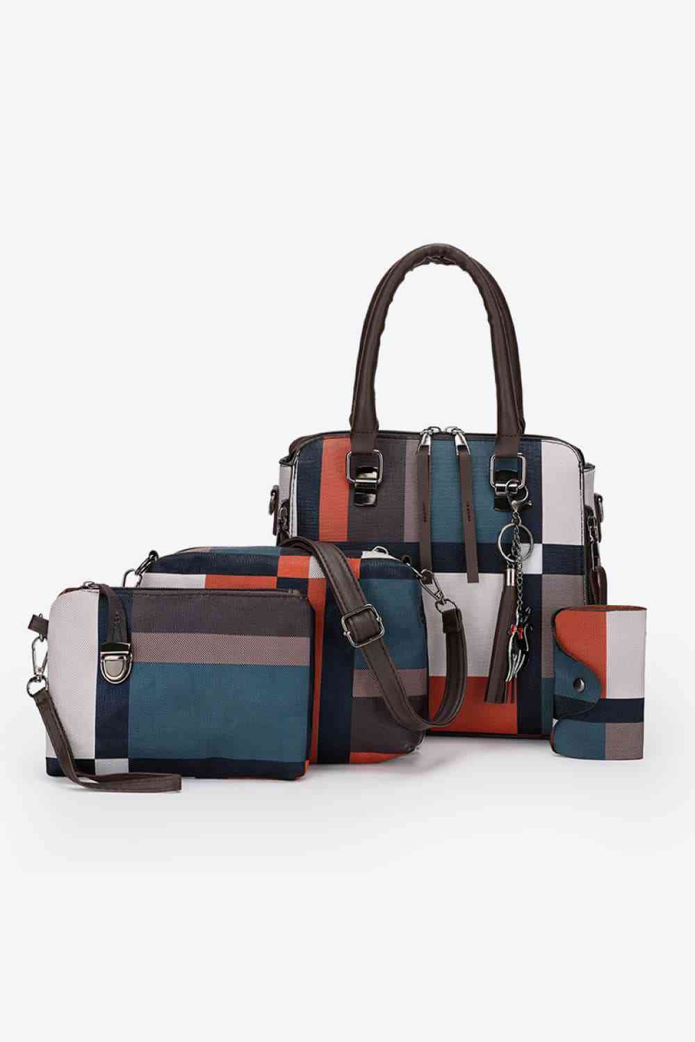 Elevate Your Style Game with our 4-Piece Color Block PU Leather Bag Set