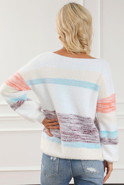 Stay Stylish and Cozy with our Striped Long Sleeve Sweater