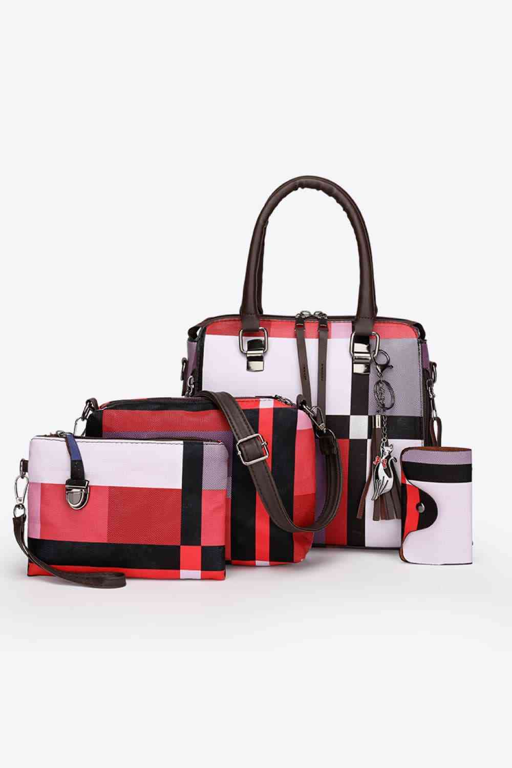 Elevate Your Style Game with our 4-Piece Color Block PU Leather Bag Set