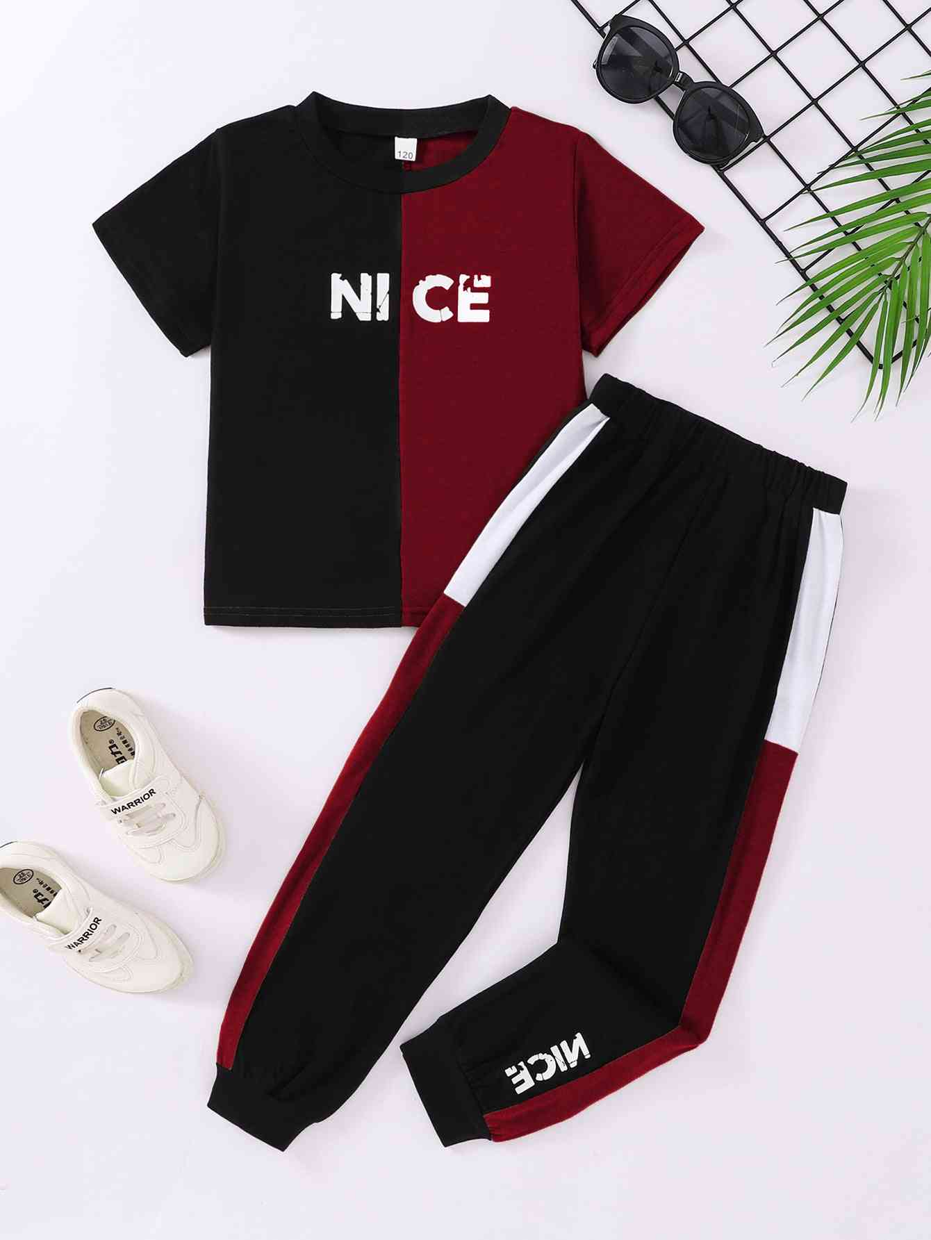 NICE Contrast Tee and Pants Set