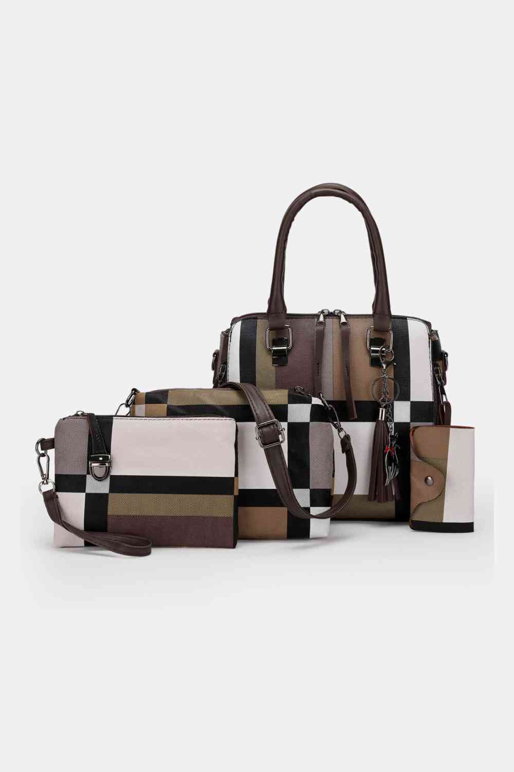 Elevate Your Style Game with our 4-Piece Color Block PU Leather Bag Set